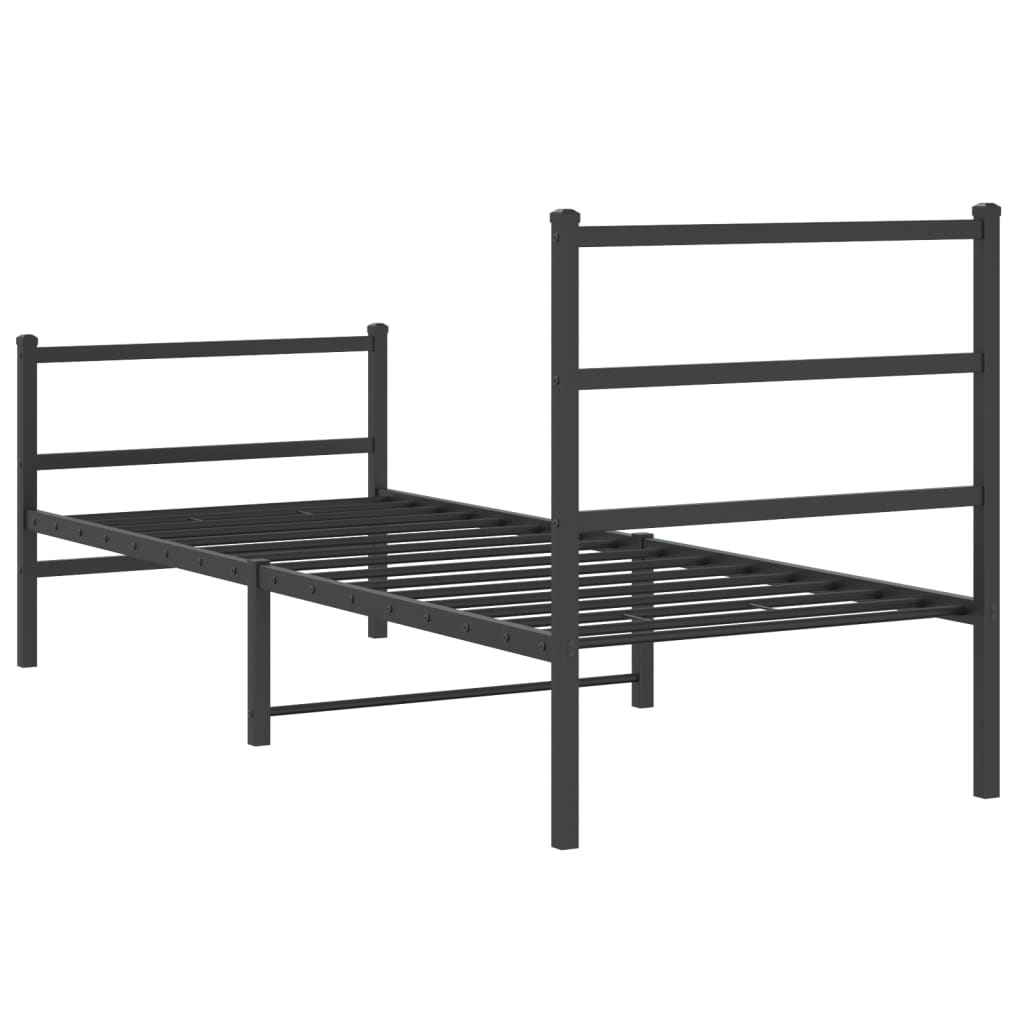 Cadru pat metalic cu tăblii de cap/picioare  negru, 80x200 cm GartenMobel Dekor