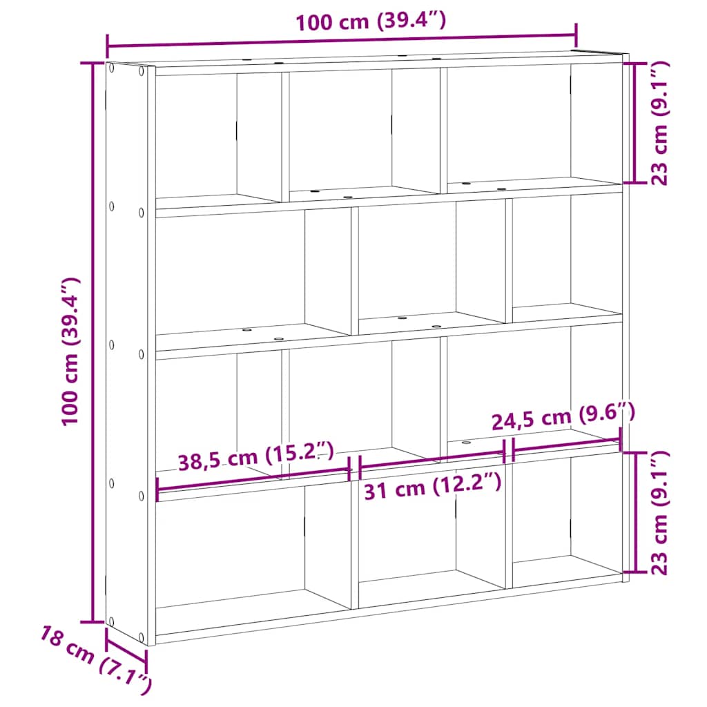 Raft cubic perete cu 12 compartimente gri beton lemn prelucrat GartenMobel Dekor
