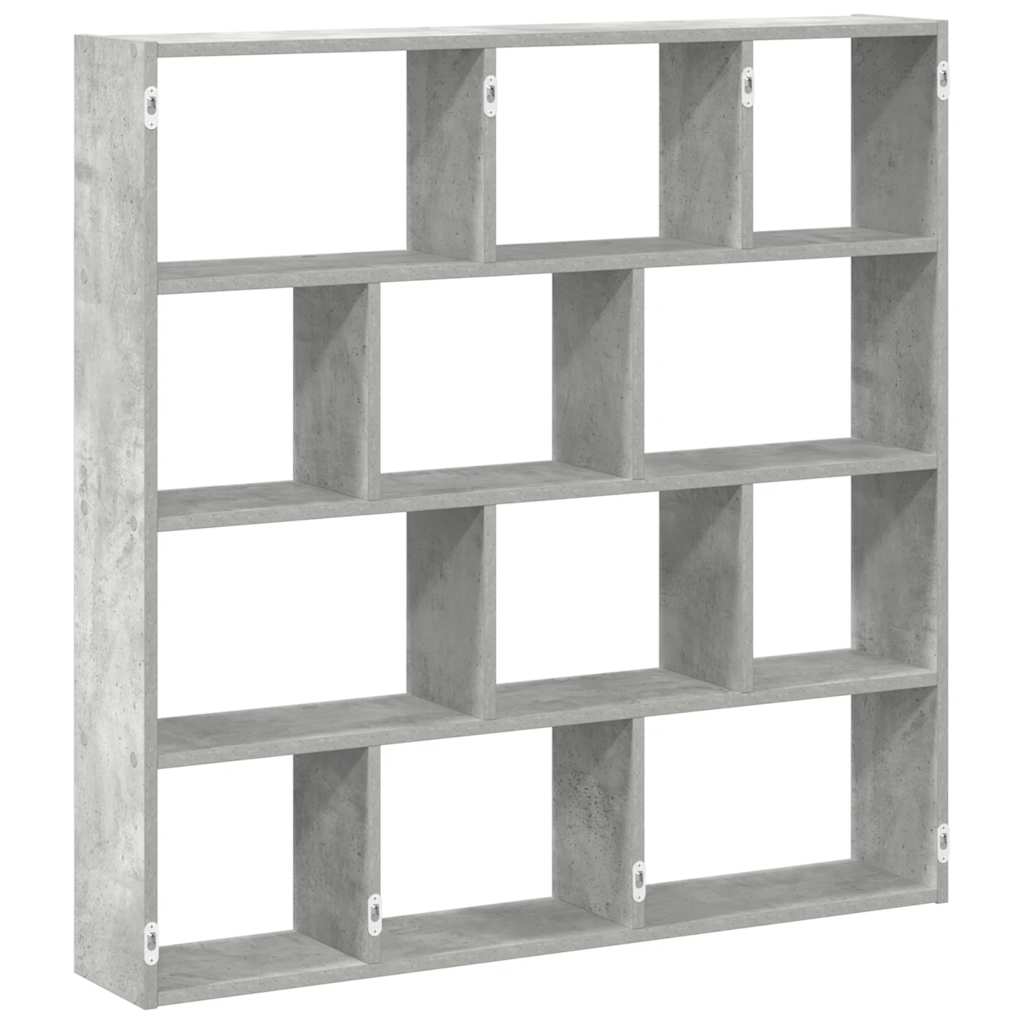 Raft cubic perete cu 12 compartimente gri beton lemn prelucrat GartenMobel Dekor