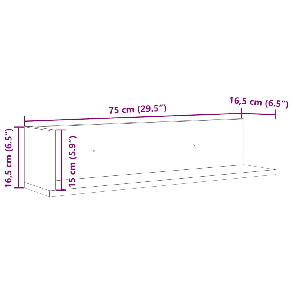 Rafturi de perete, 2 buc., alb, 75x16,5x16,5 cm, lemn prelucrat GartenMobel Dekor