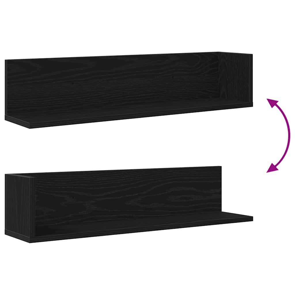 Rafturi de perete 2 buc. negru, 75x16,5x16,5 cm, lemn prelucrat GartenMobel Dekor