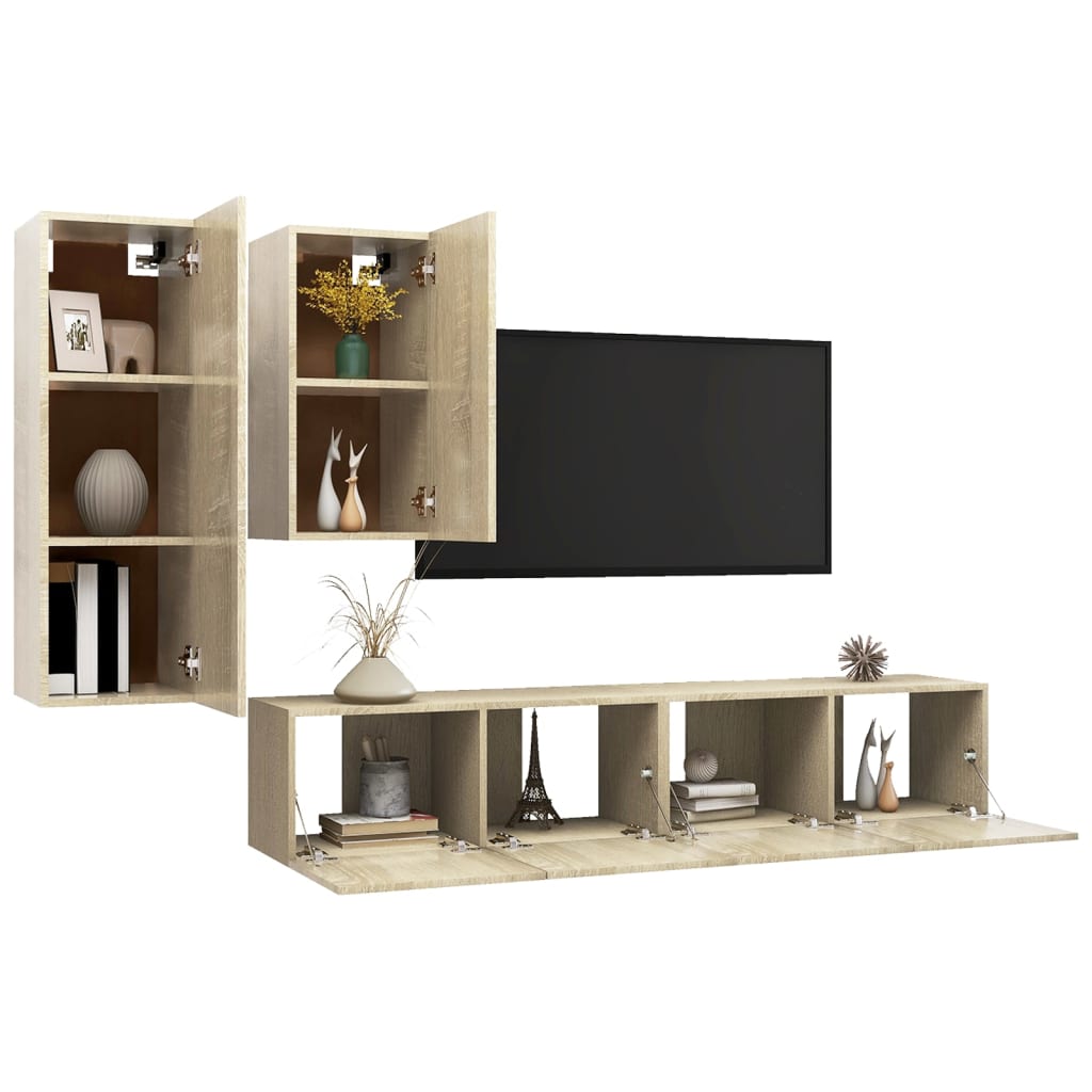 Set de dulapuri TV, 4 piese, stejar sonoma, lemn prelucrat GartenMobel Dekor