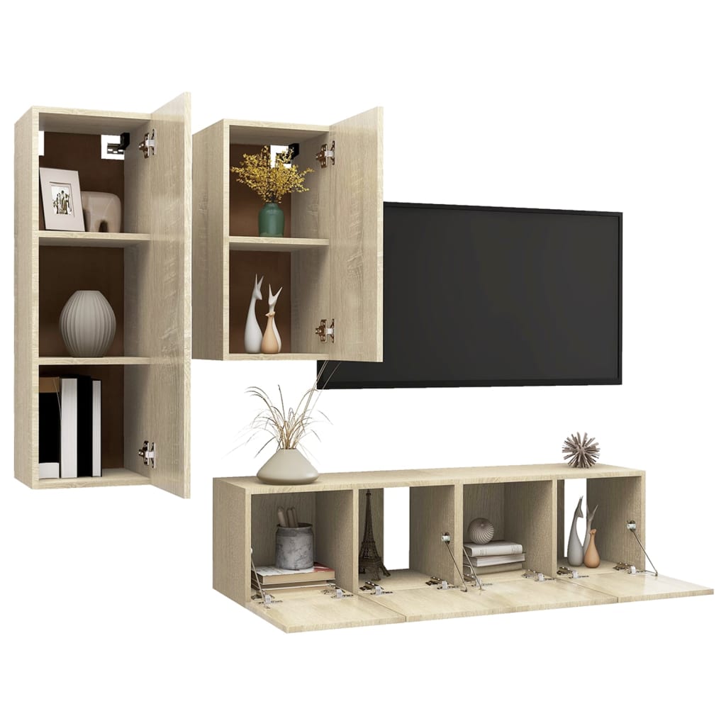 Set dulapuri TV, 4 piese, stejar sonoma, lemn prelucrat GartenMobel Dekor
