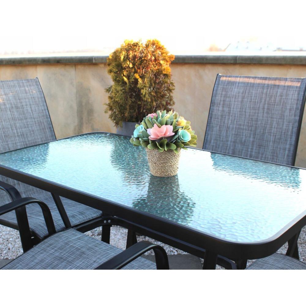 Masa cu Blat din Sticla si Cadru Metalic pentru Terasa, Gradina sau Balcon, Dreptunghiulara 110x60cm