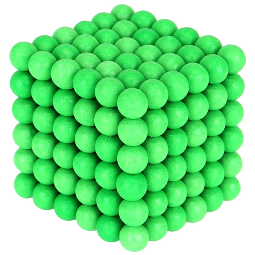 Joc cu 216 Bile Magnetice NeoCube tip Puzzle Antistres, Diametru 5 mm, Culoare Verde Fluorescent