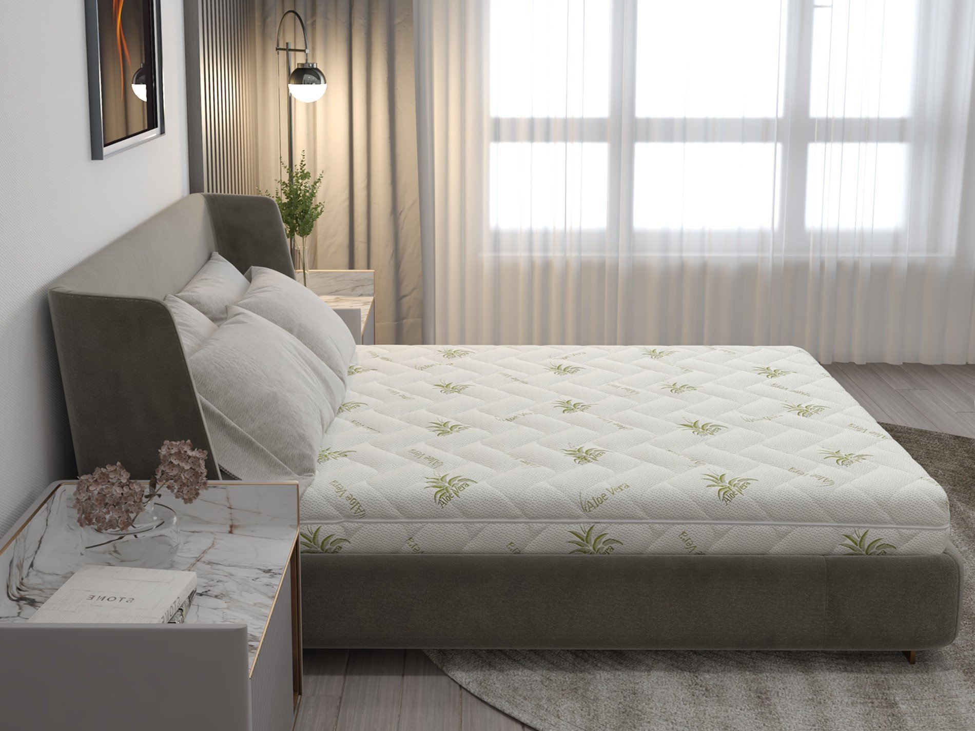 Saltea cu spumă poliuretanică Confort 4Family Aloe Vera 80x200 Somnart, înălțime 14 cm, husă lavabilă și detașabilă cu fermoar, fermitate medie Relax KipRoom