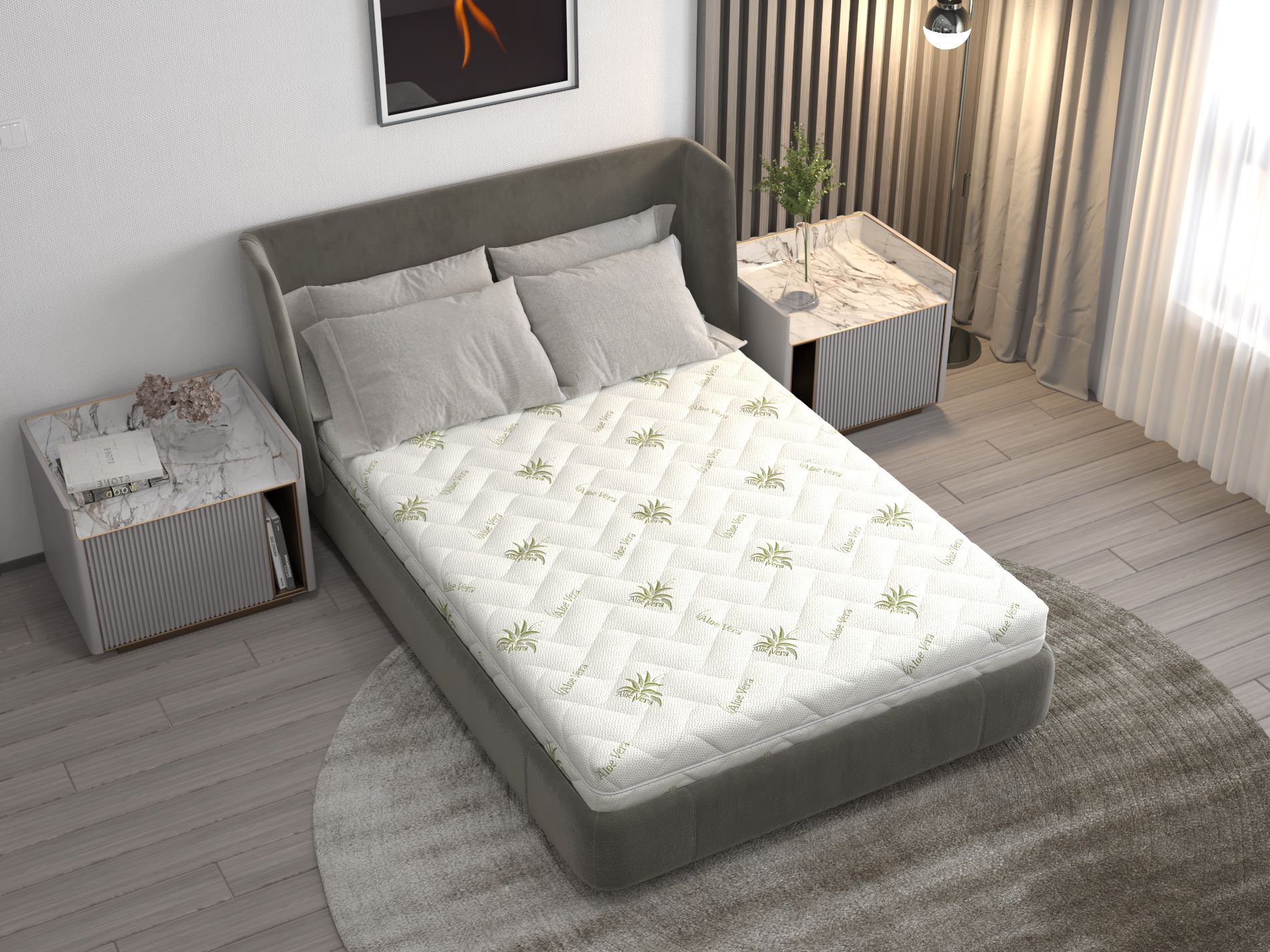 Saltea cu spumă poliuretanică Somnart FermiMax Aloe Vera 90x200, înălțime 15 cm, anatomică, husă lavabilă și detașabilă cu fermoar, fermitate ridicată Relax KipRoom