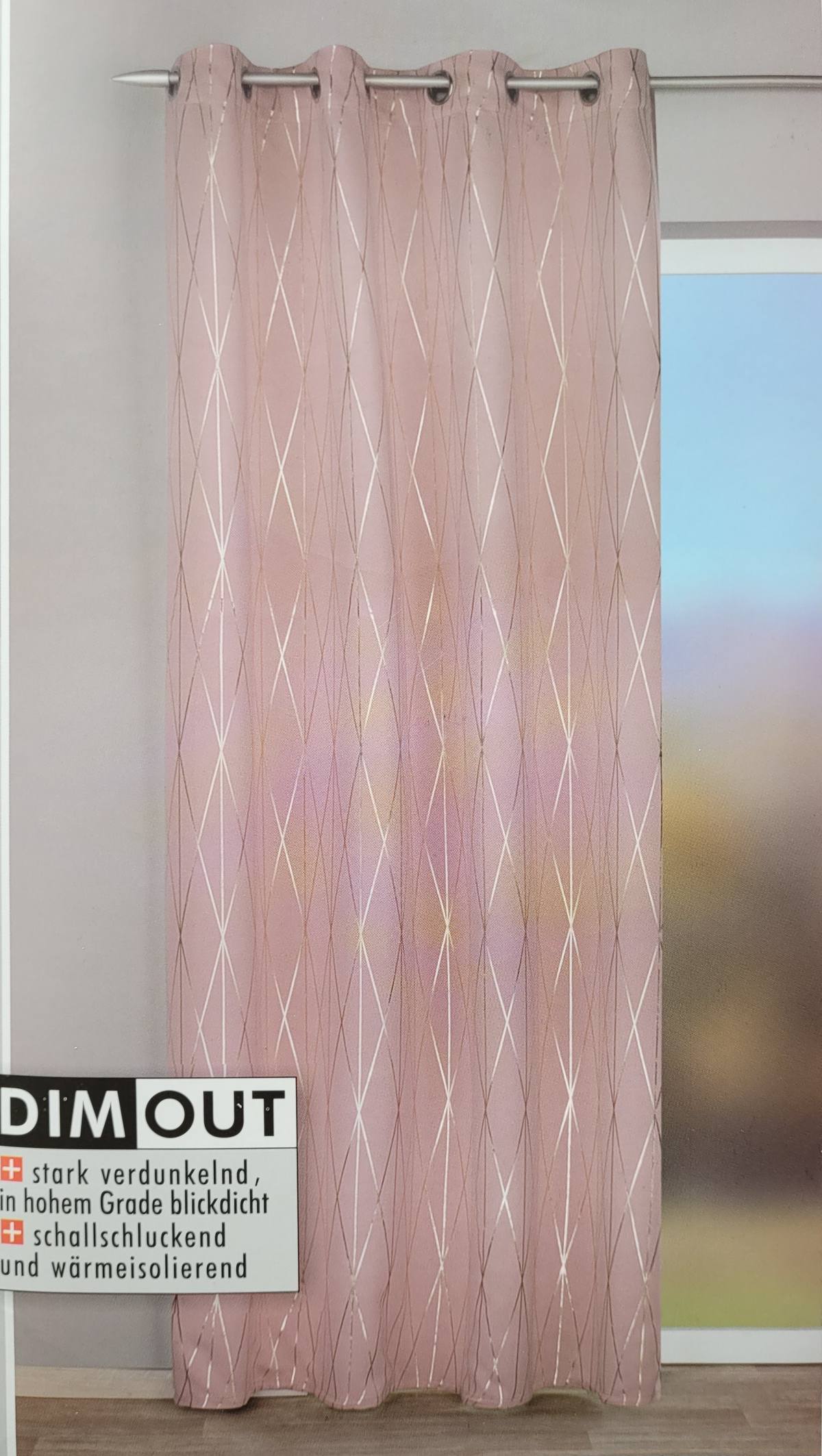 Draperie dimout, cu inele, Cannes Dimout, L135 x H245, roz-gold Relax KipRoom