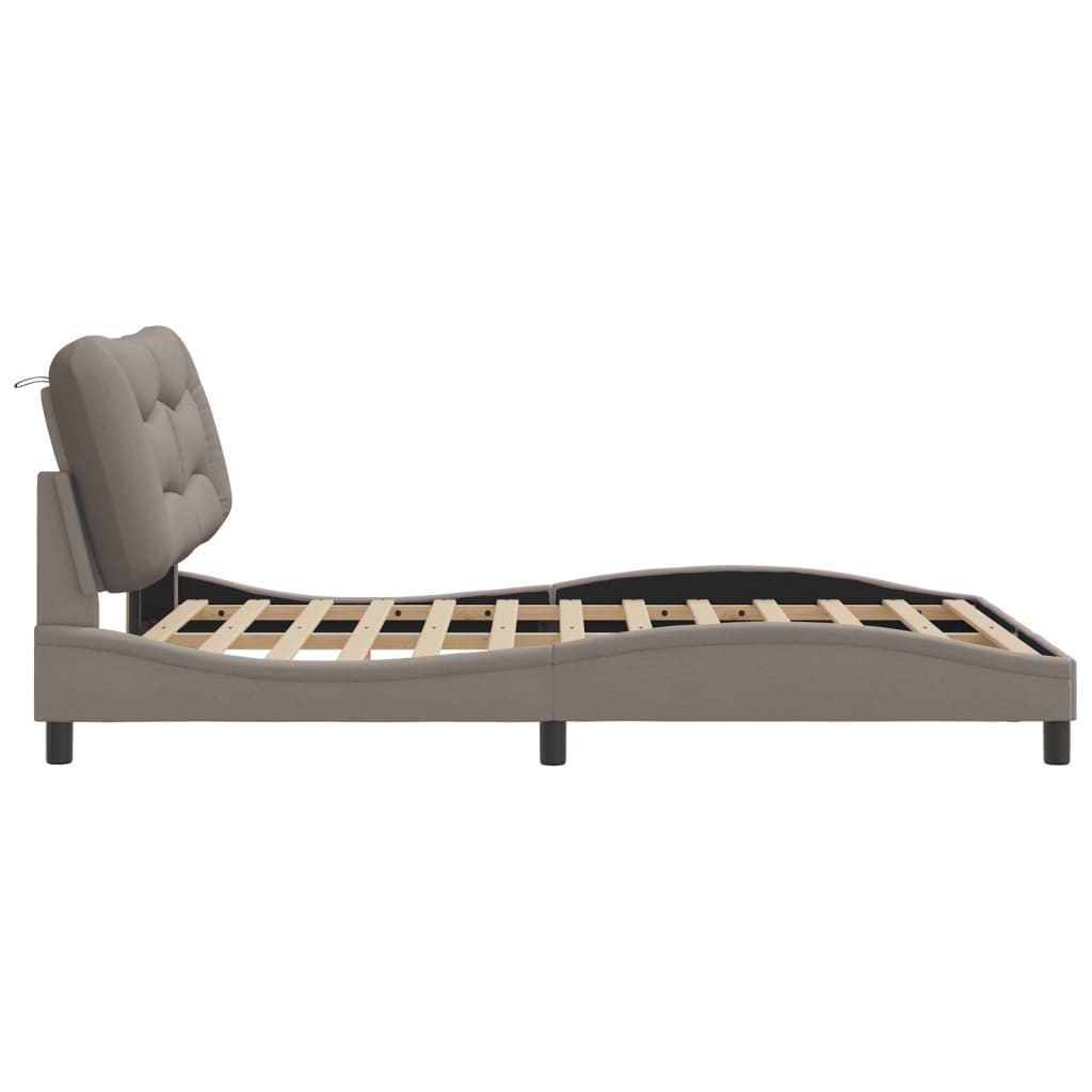 Cadru de pat cu lumini LED, gri taupe, 140x200 cm, textil GartenMobel Dekor