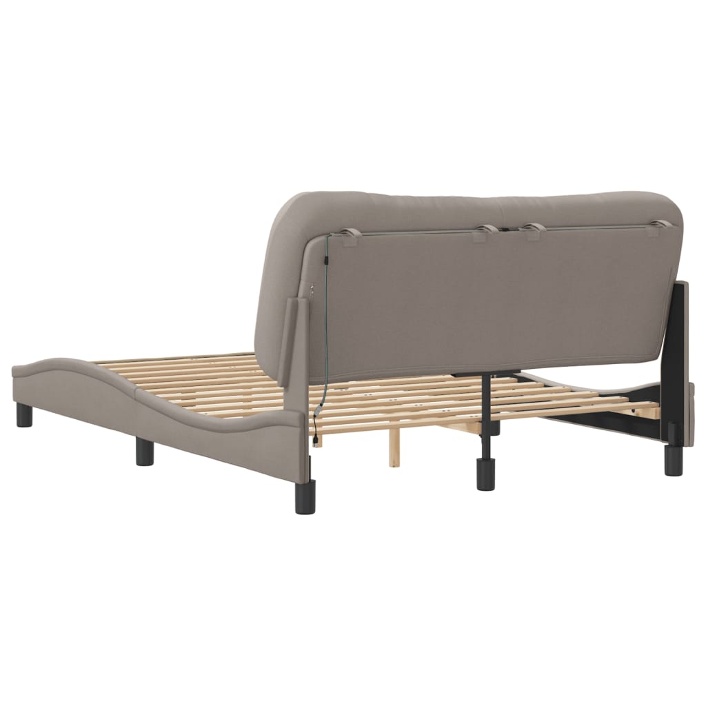Cadru de pat cu lumini LED, gri taupe, 140x200 cm, textil GartenMobel Dekor