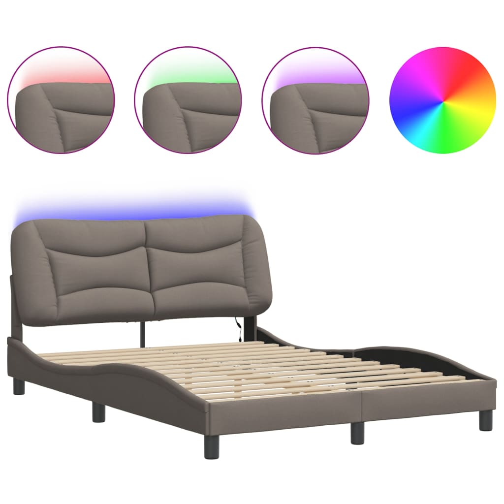 Cadru de pat cu lumini LED, gri taupe, 140x200 cm, textil GartenMobel Dekor