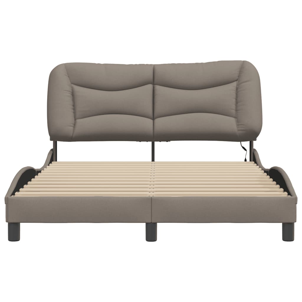 Cadru de pat cu lumini LED, gri taupe, 140x200 cm, textil GartenMobel Dekor