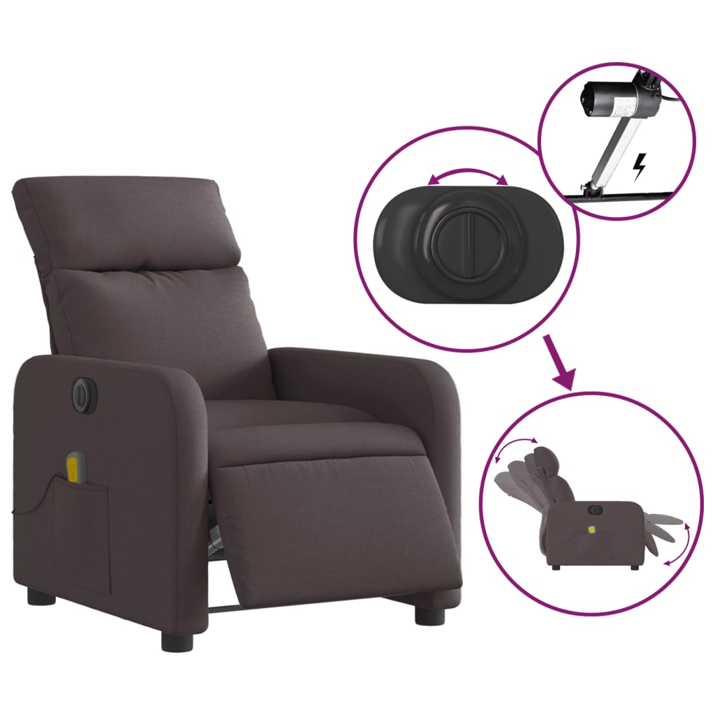 Fotoliu electric de masaj rabatabil, maro închis, textil GartenMobel Dekor