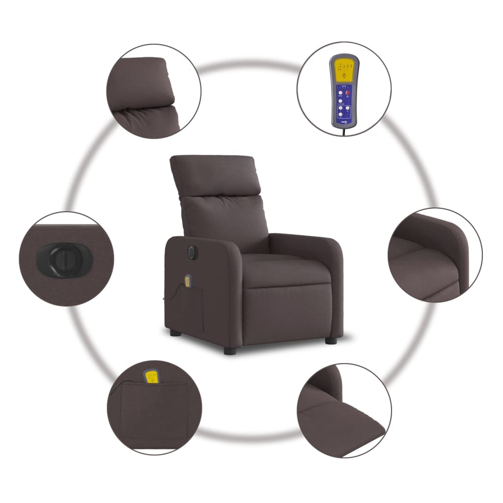 Fotoliu electric de masaj rabatabil, maro închis, textil GartenMobel Dekor