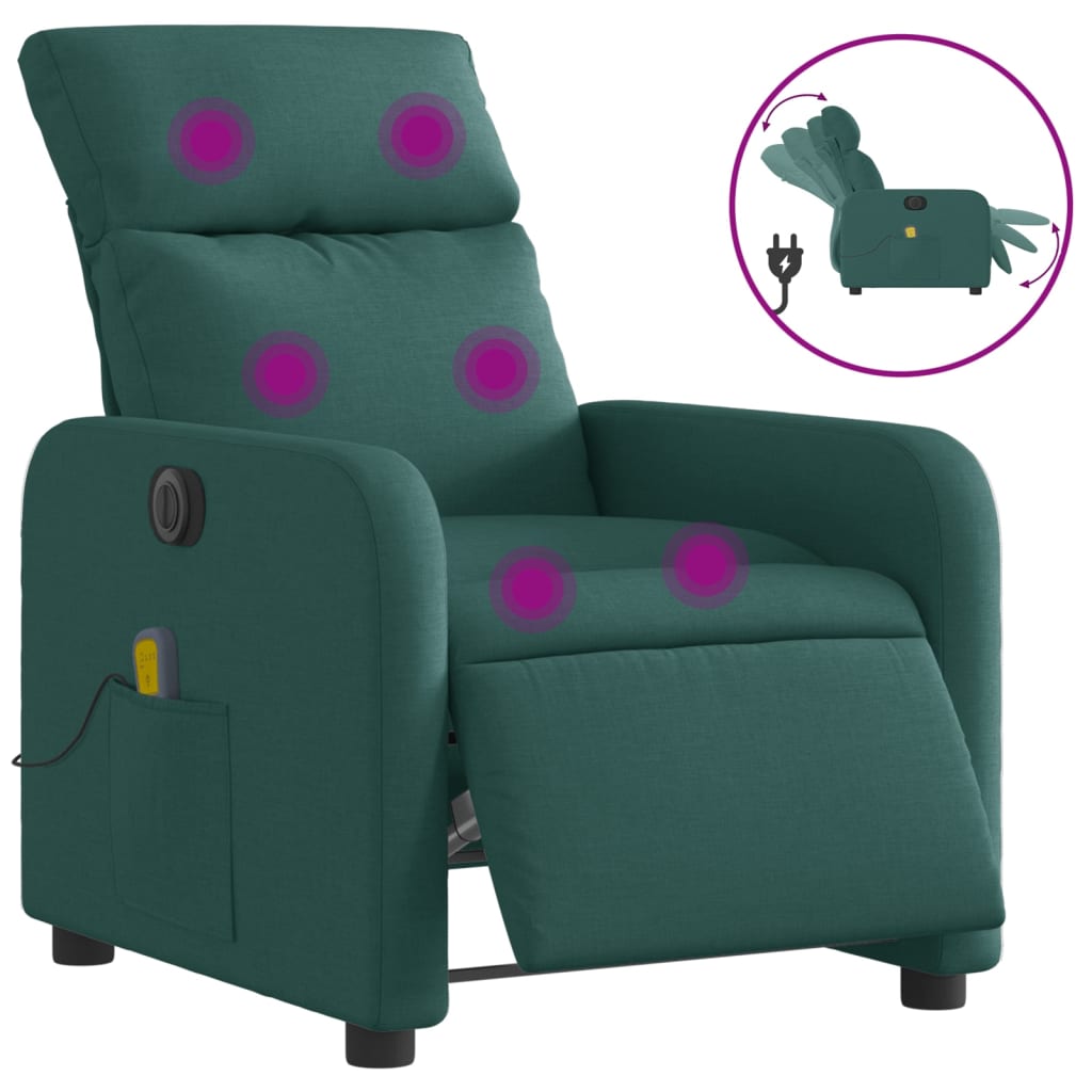 Fotoliu electric de masaj rabatabil, verde închis, textil GartenMobel Dekor