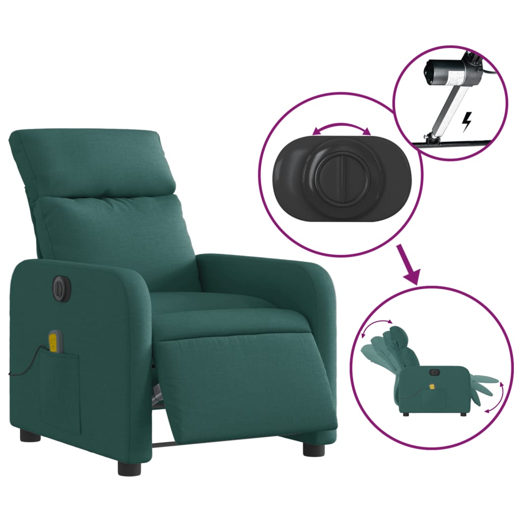Fotoliu electric de masaj rabatabil, verde închis, textil GartenMobel Dekor