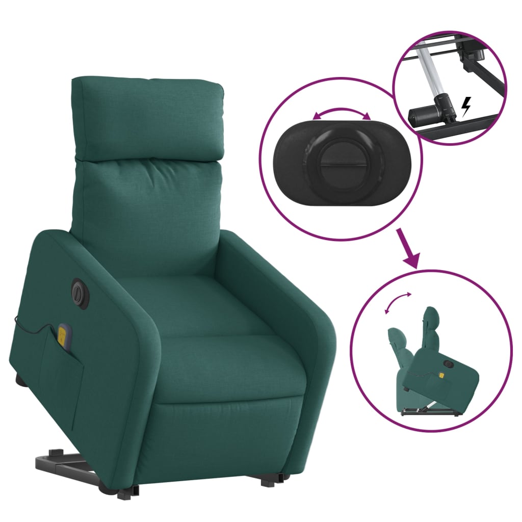 Fotoliu electric masaj rabatabil / ridicare verde închis textil GartenMobel Dekor