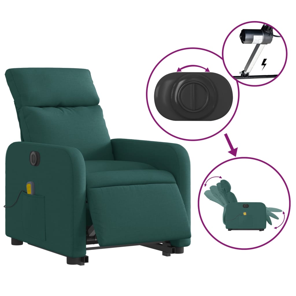 Fotoliu electric masaj rabatabil / ridicare verde închis textil GartenMobel Dekor
