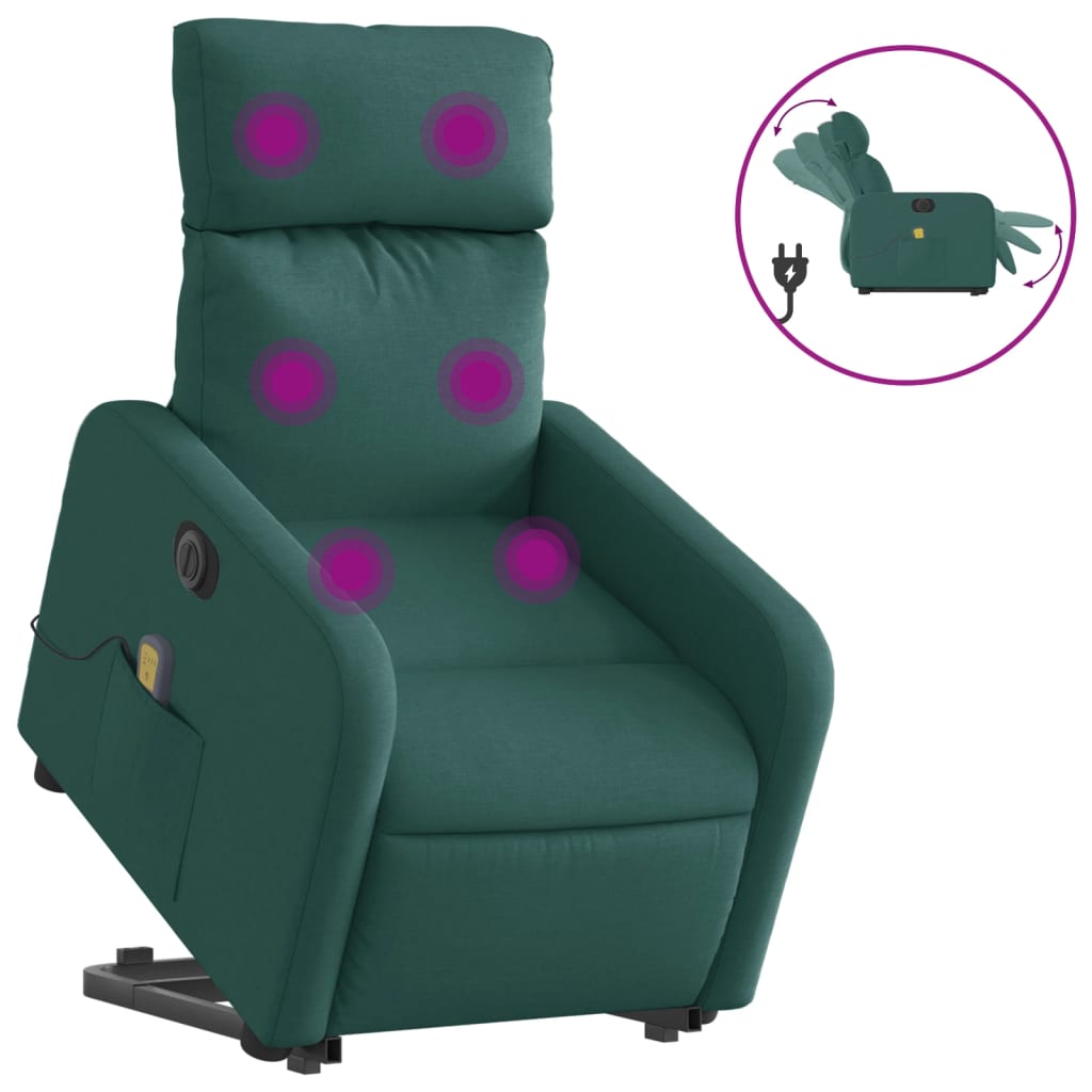 Fotoliu electric masaj rabatabil / ridicare verde închis textil GartenMobel Dekor
