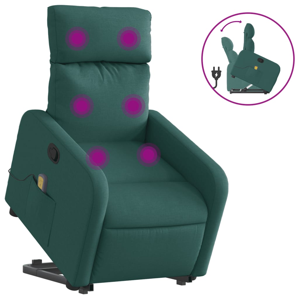 Fotoliu rabatabil de masaj, cu ridicare, verde închis, textil GartenMobel Dekor
