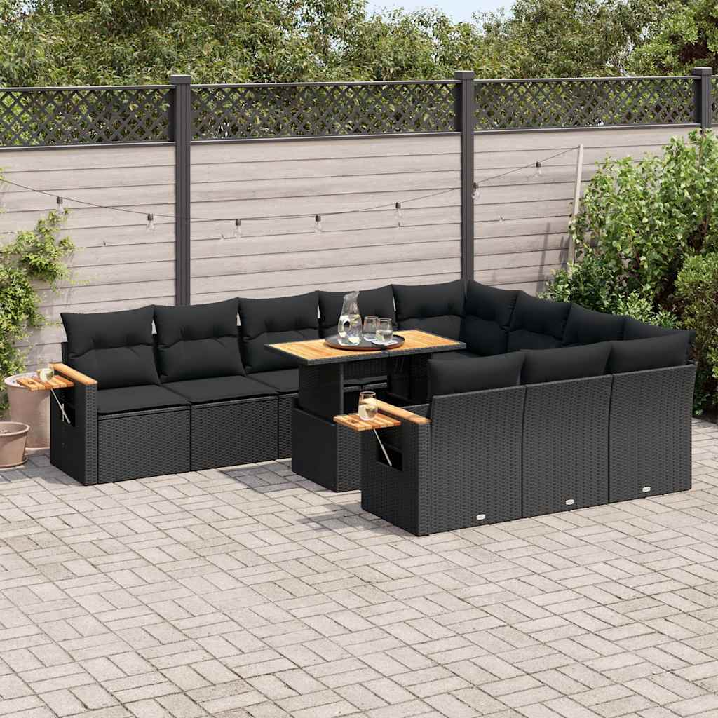 Set canapele de grădină cu perne, 10 piese, negru, poliratan GartenMobel Dekor