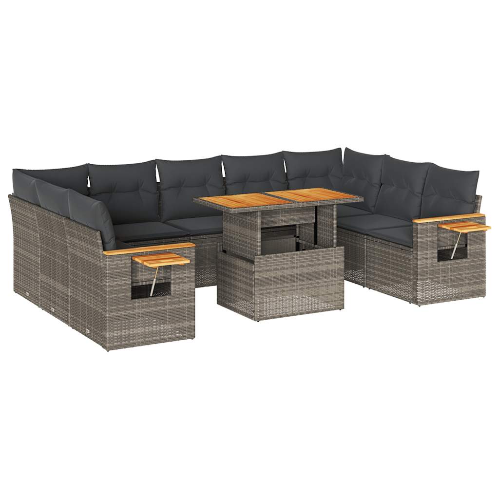 Set mobilier de grădină cu perne, 10 piese, gri, poliratan GartenMobel Dekor