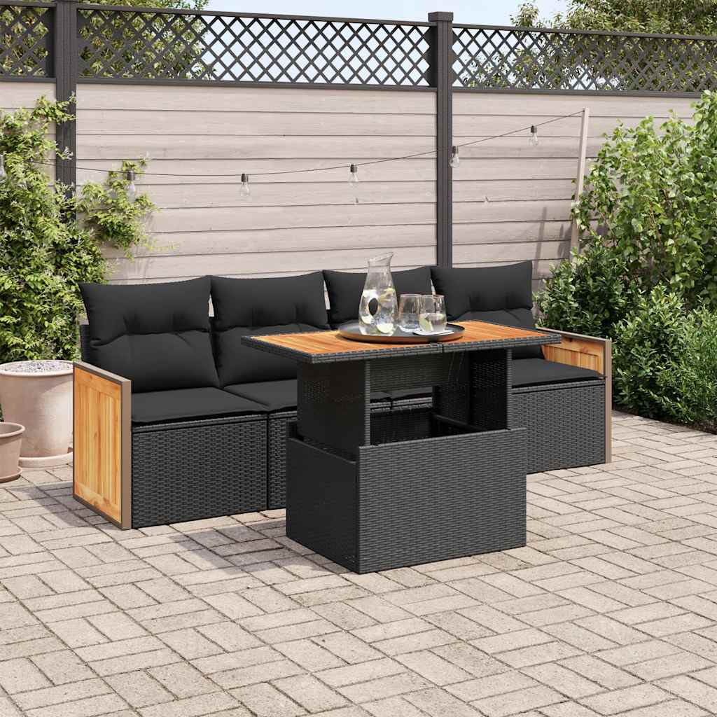 Set mobilier de grădină cu perne, 5 piese,poliratan/lemn acacia GartenMobel Dekor