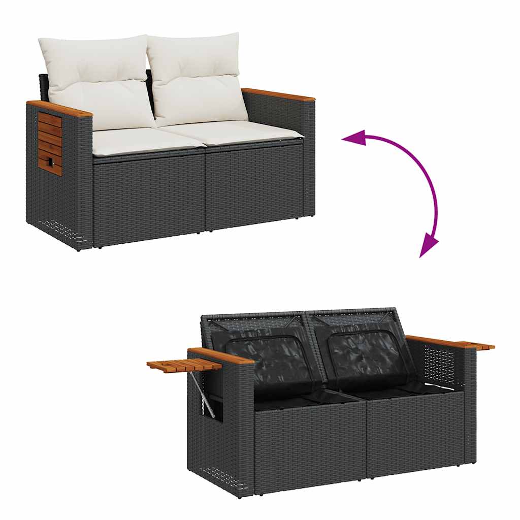 Set mobilier grădină perne 6 piese negru poliratan/lemn acacia GartenMobel Dekor