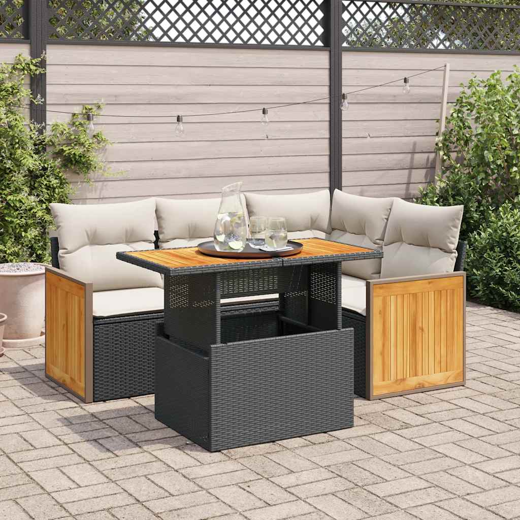 Set mobilier de grădină cu perne, 5 piese,poliratan/lemn acacia GartenMobel Dekor