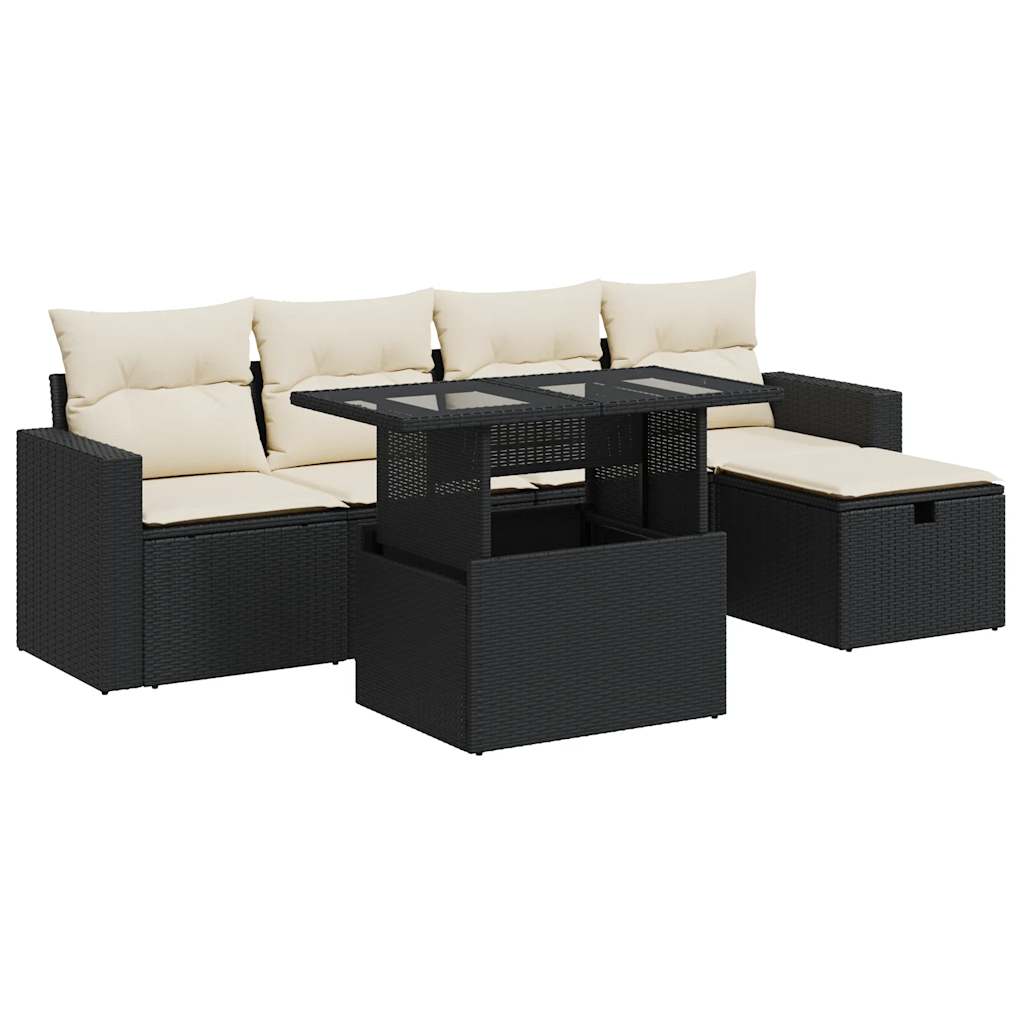 Set mobilier de grădină cu perne, 6 piese, negru, poliratan GartenMobel Dekor