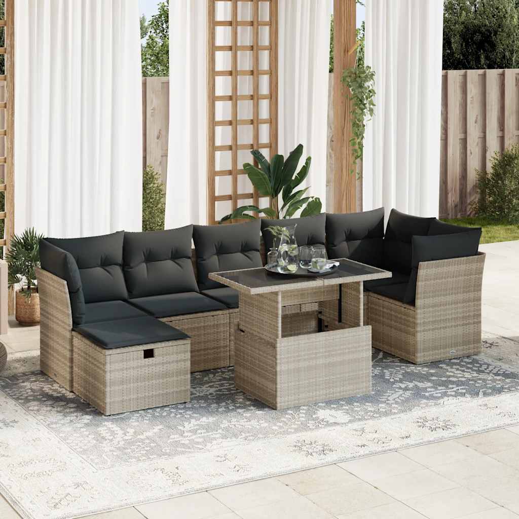 Set mobilier de grădină cu perne, 8 piese gri deschis poliratan GartenMobel Dekor