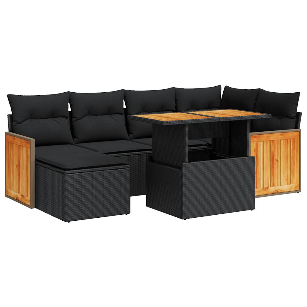 Set mobilier grădină perne 8 piese negru, poliratan/lemn acacia GartenMobel Dekor