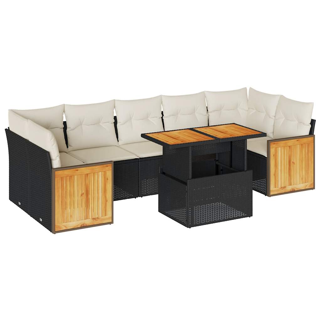 Set mobilier grădină perne 8 piese negru, poliratan/lemn acacia GartenMobel Dekor