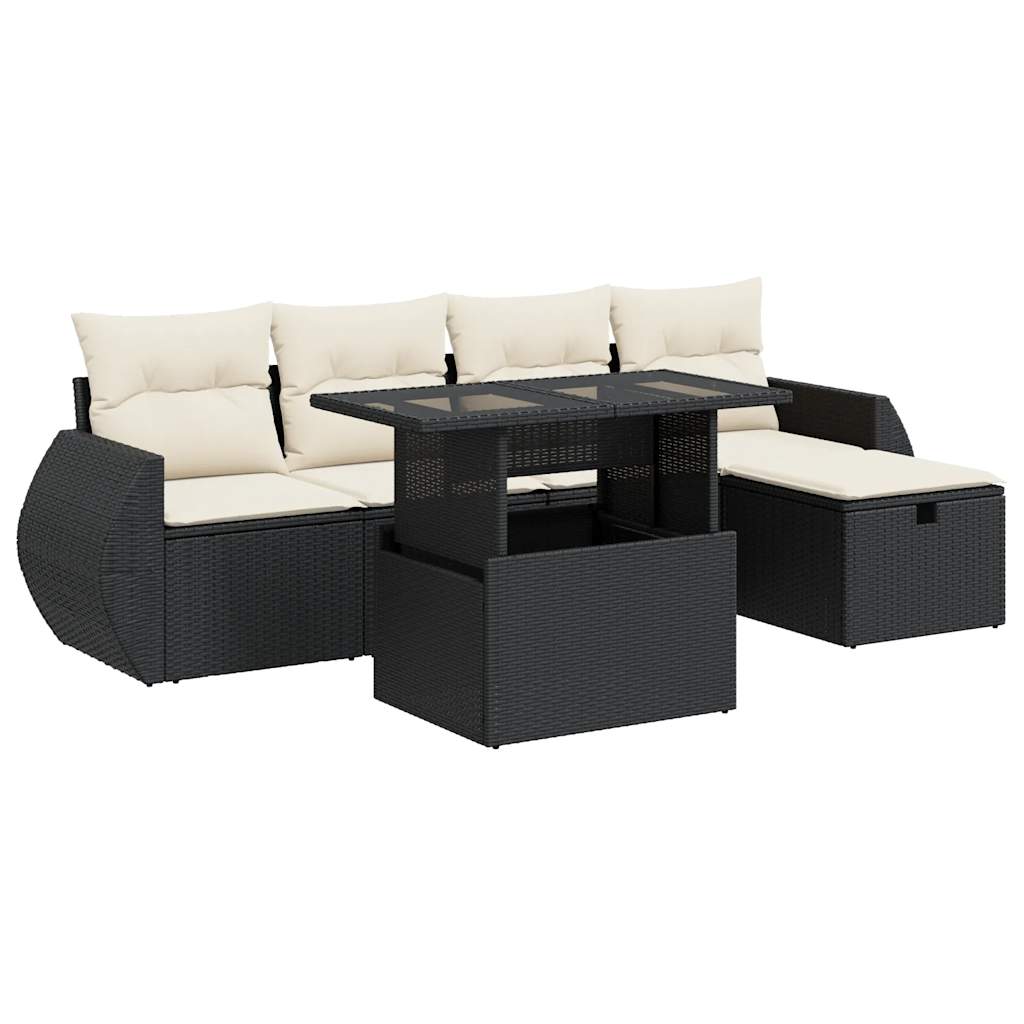 Set mobilier de grădină cu perne, 6 piese, negru, poliratan GartenMobel Dekor