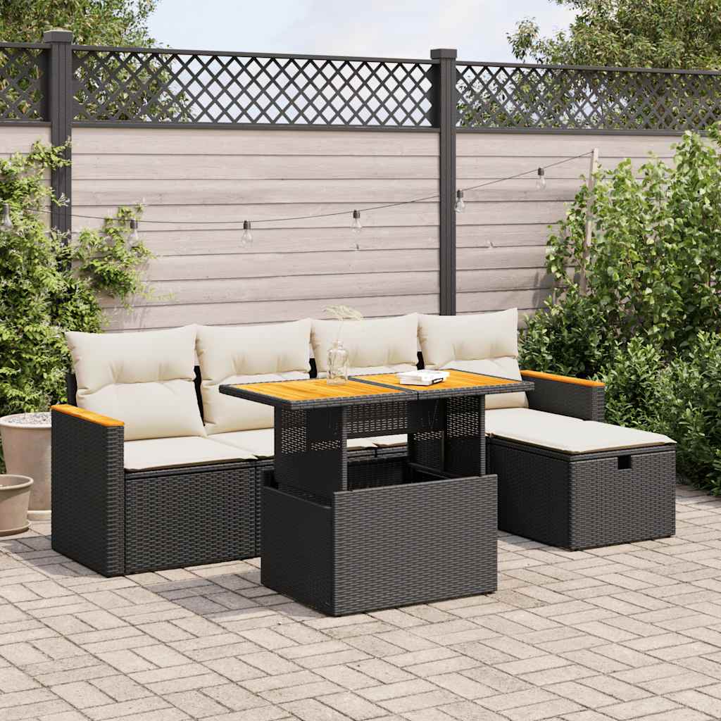 Set mobilier de grădină cu perne, 6 piese, negru, poliratan GartenMobel Dekor