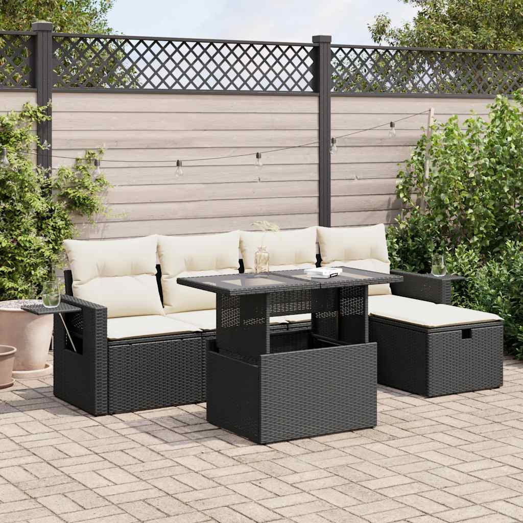 Set mobilier de grădină cu perne, 6 piese, negru, poliratan GartenMobel Dekor
