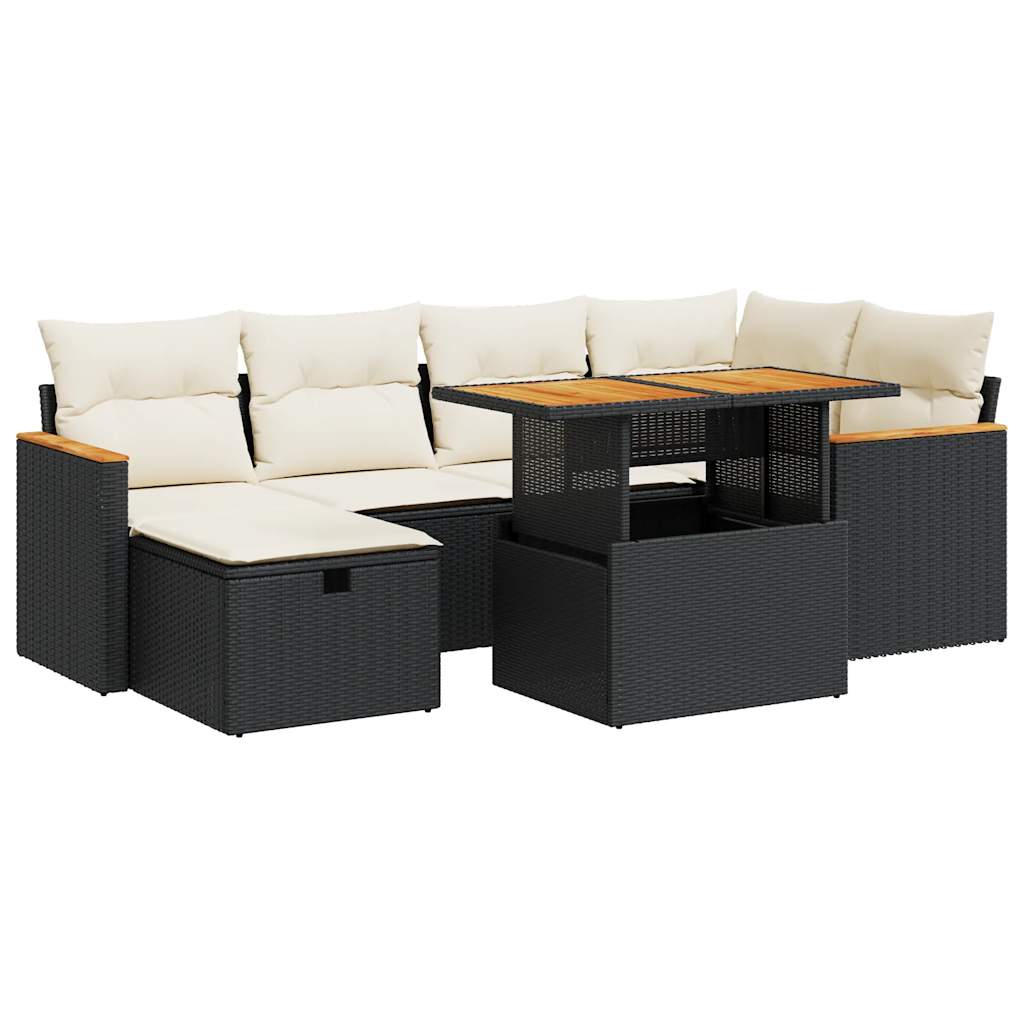 Set mobilier de grădină cu perne, 8 piese, negru, poliratan GartenMobel Dekor