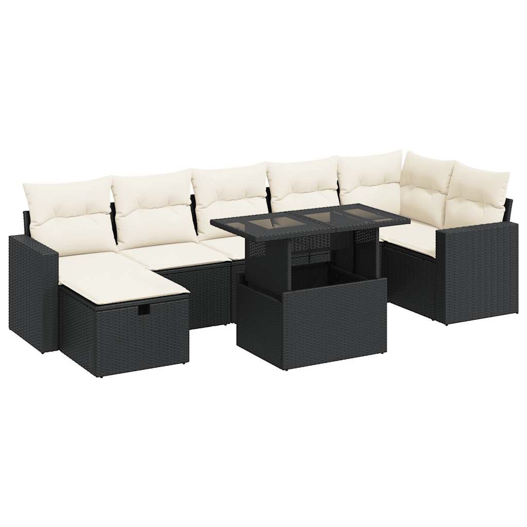 Set mobilier de grădină cu perne, 8 piese, negru, poliratan GartenMobel Dekor