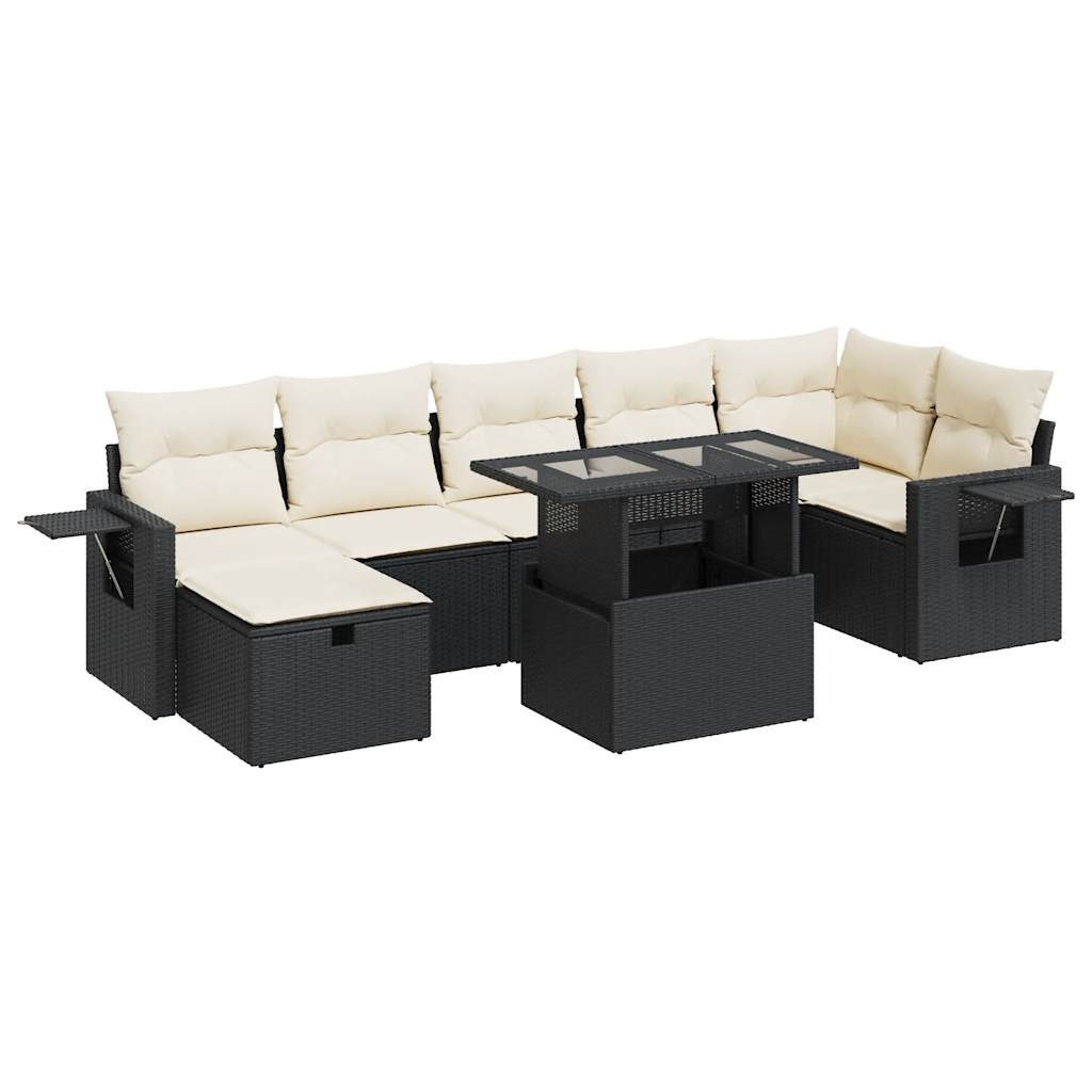 Set mobilier de grădină cu perne, 8 piese, negru, poliratan GartenMobel Dekor