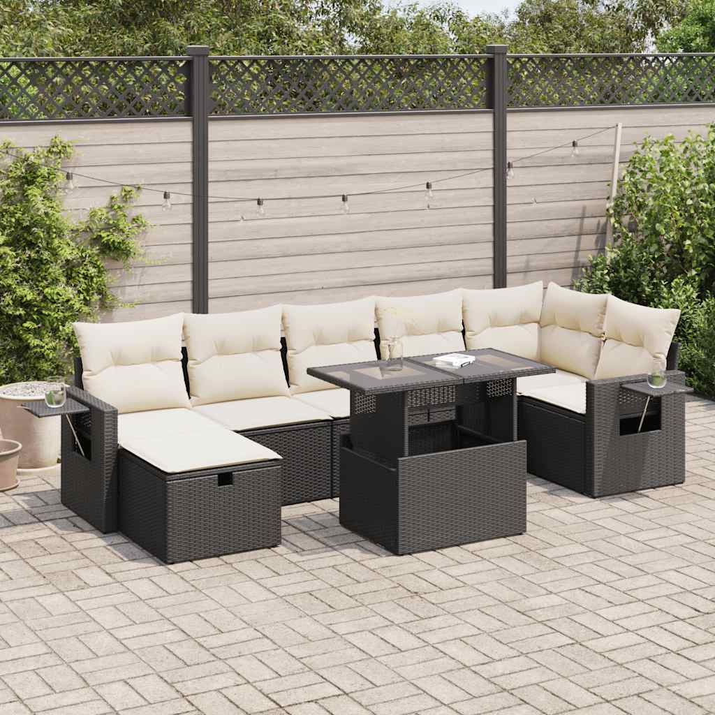 Set mobilier de grădină cu perne, 8 piese, negru, poliratan GartenMobel Dekor