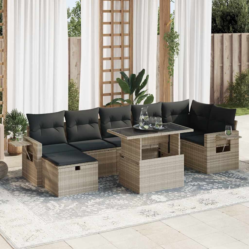 Set mobilier de grădină cu perne, 8 piese gri deschis poliratan GartenMobel Dekor