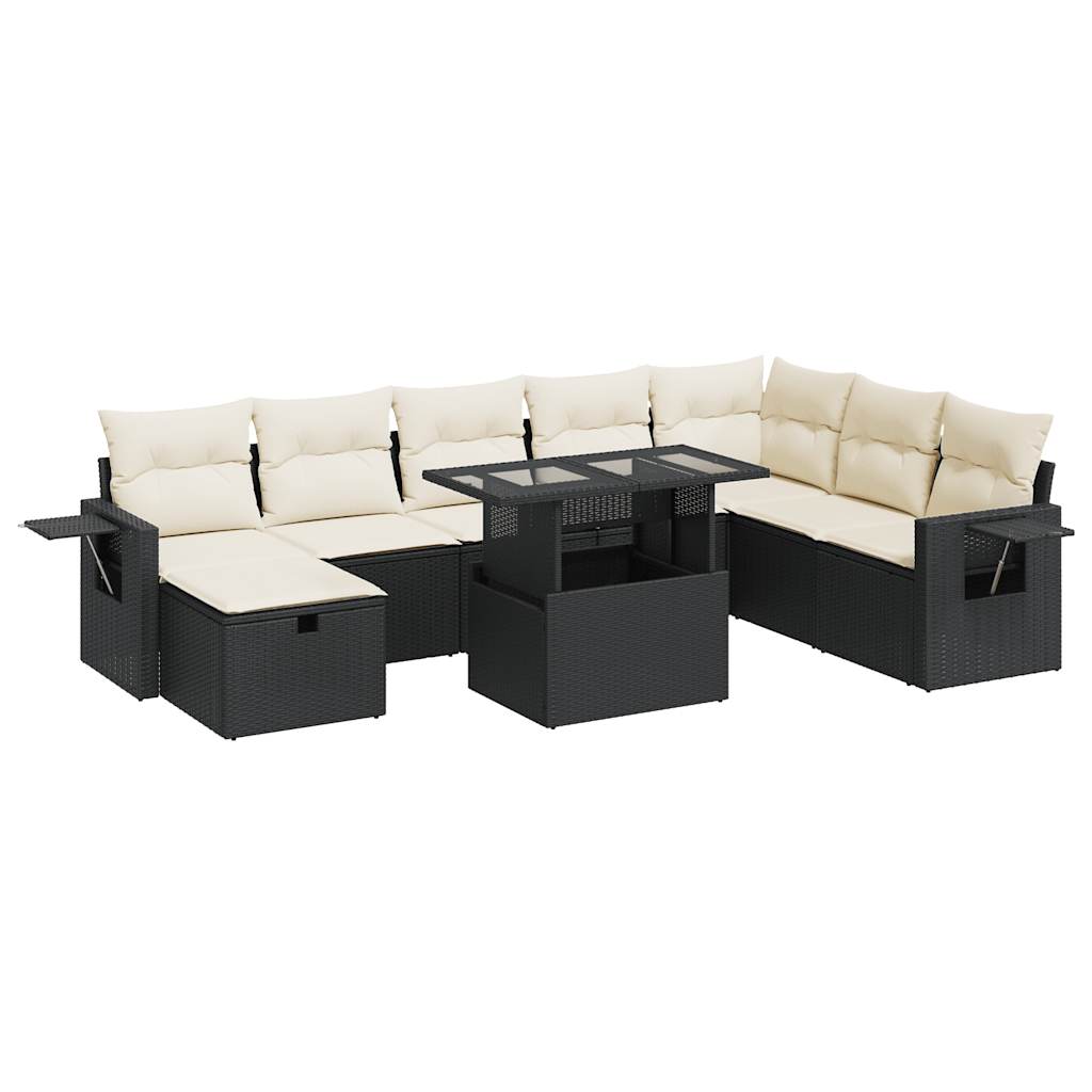 Set mobilier de grădină cu perne, 9 piese, negru, poliratan GartenMobel Dekor