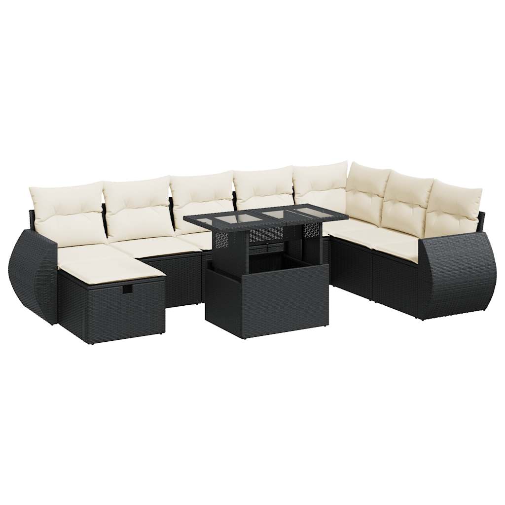 Set mobilier de grădină cu perne, 9 piese, negru, poliratan GartenMobel Dekor