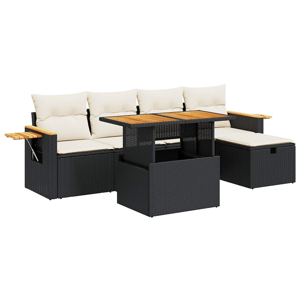 Set mobilier de grădină cu perne, 6 piese, negru, poliratan GartenMobel Dekor