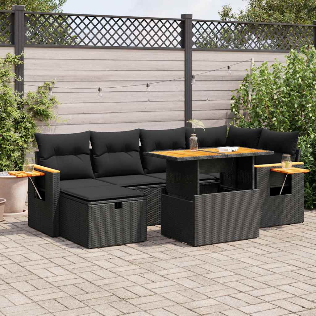 Set mobilier de grădină cu perne, 8 piese, negru, poliratan GartenMobel Dekor