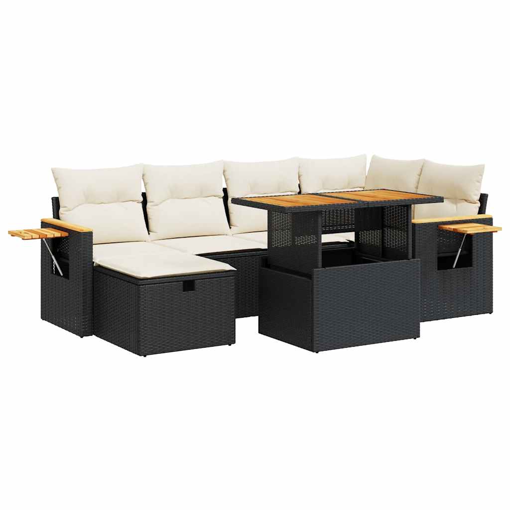 Set mobilier de grădină cu perne, 8 piese, negru, poliratan GartenMobel Dekor