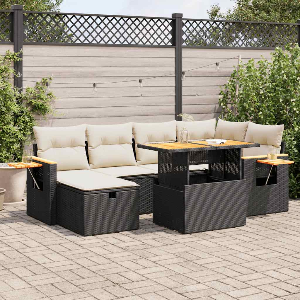 Set mobilier de grădină cu perne, 8 piese, negru, poliratan GartenMobel Dekor