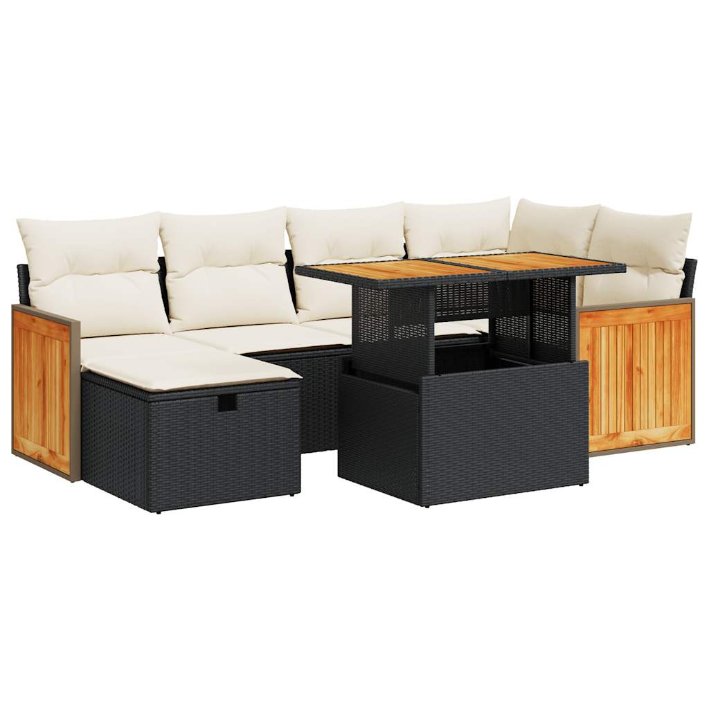 Set mobilier de grădină cu perne, 8 piese, negru, poliratan GartenMobel Dekor