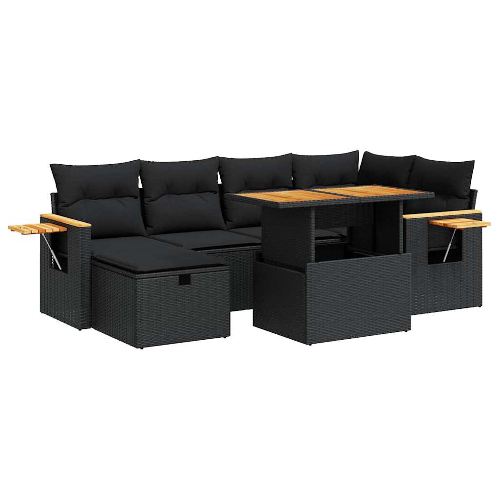 Set mobilier de grădină cu perne, 8 piese, negru, poliratan GartenMobel Dekor