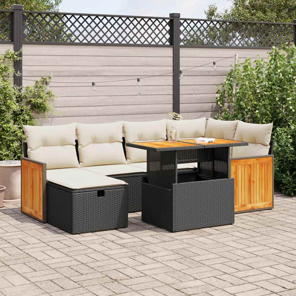 Set mobilier de grădină cu perne, 8 piese, negru, poliratan GartenMobel Dekor